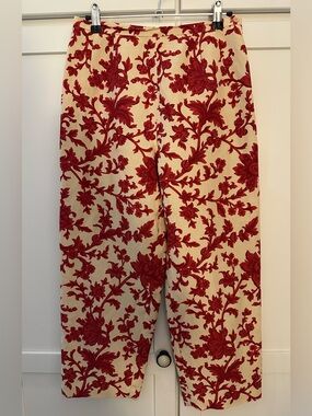 Vintage Talbots Cream SILK Trouser Pants with Red Floral Jacquard
